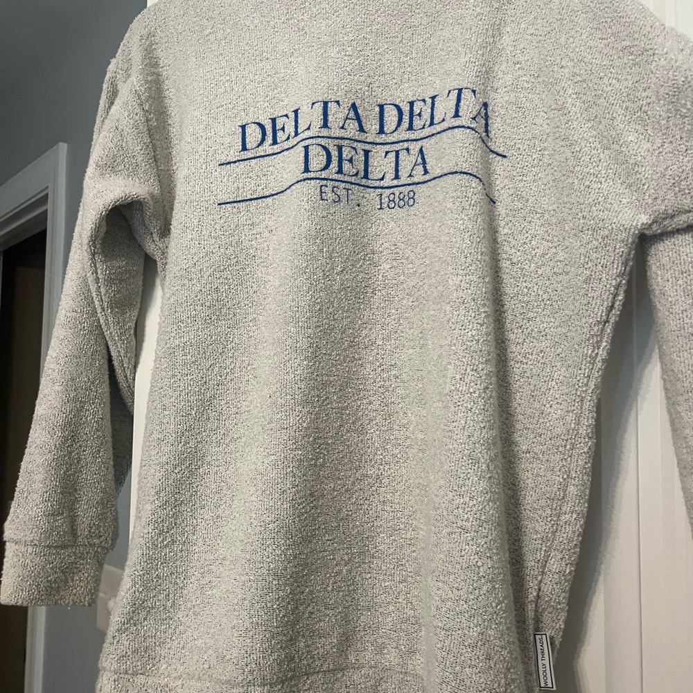 Delta Delta Delta (TriDelt) Gray Crewneck Sweater with Navy Branding